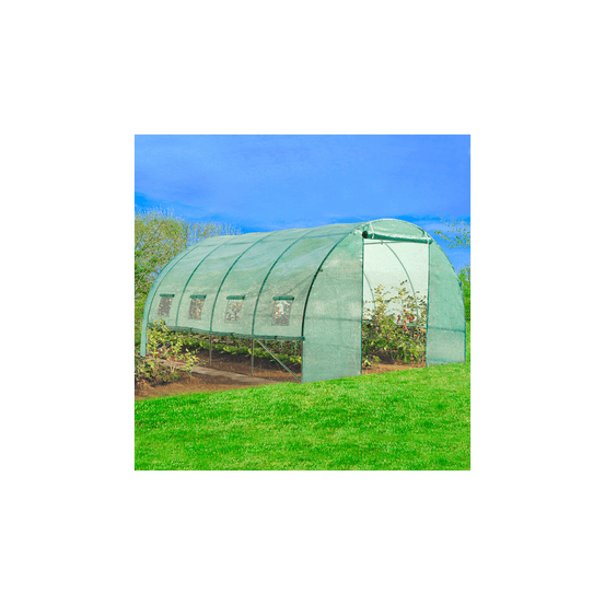 Serre de jardin tunnel 12m² 4 x 3 x 2 m acier galvanisé + bâche anti-uv avec porte et fenêtres zebra verte toutes saisons
