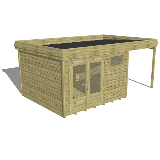 Abri de jardin bois pin traité autoclave 27mm - 5,44x3,44m / 19m2 - bac acier - plancher bois