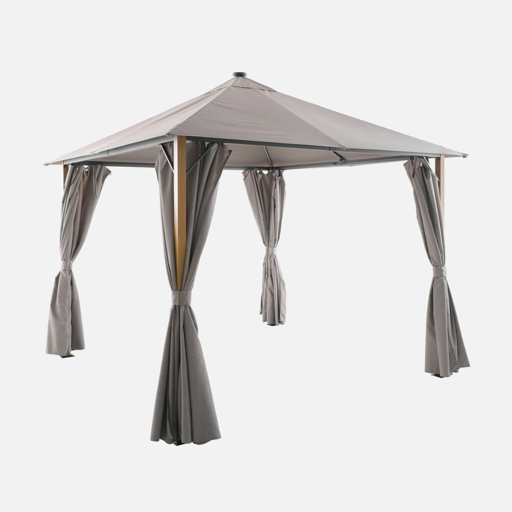Tonnelle 3x3m aluminium effet bois avec rideaux et led - veluna