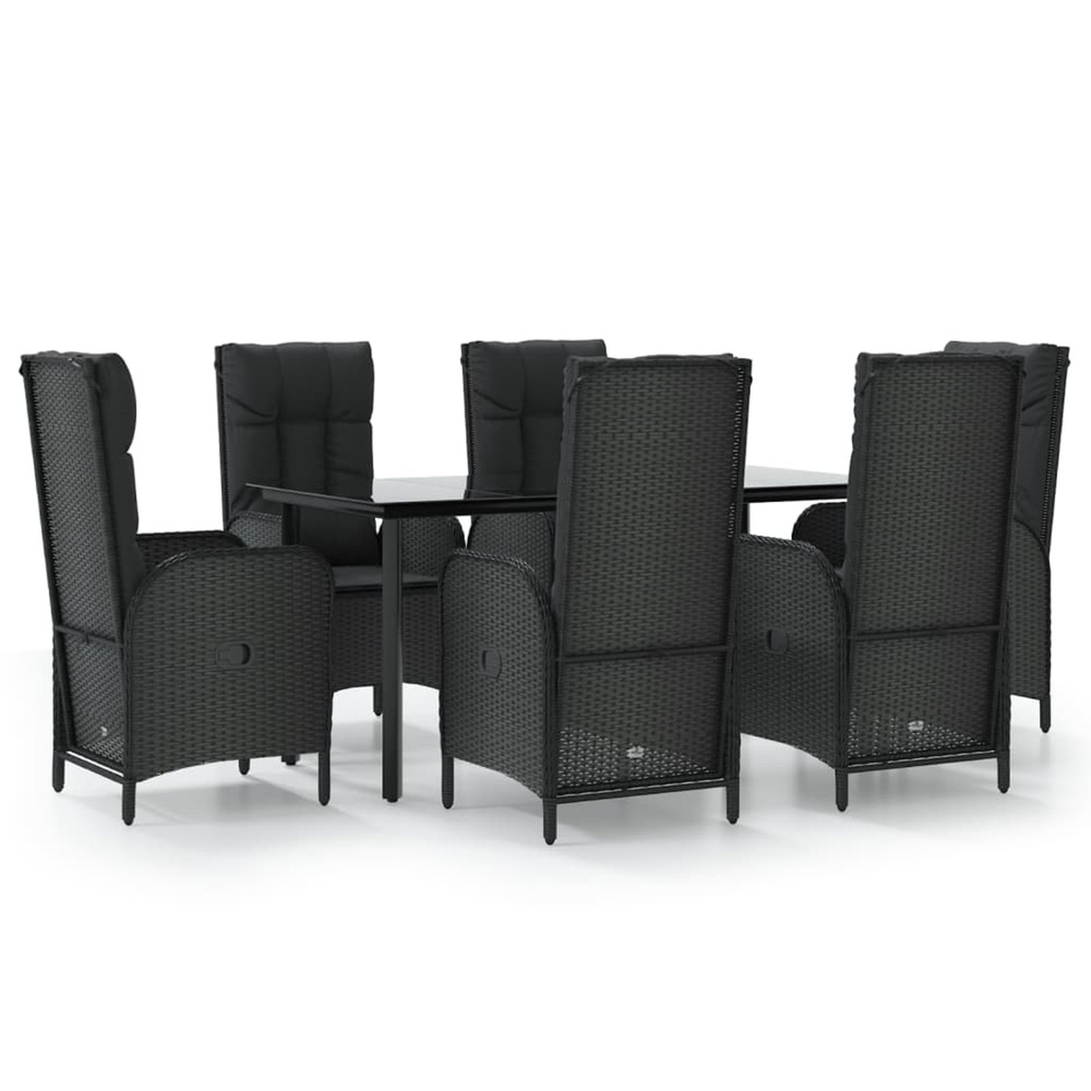Ensemble à manger de jardin coussins 7pcs noir résine tressée