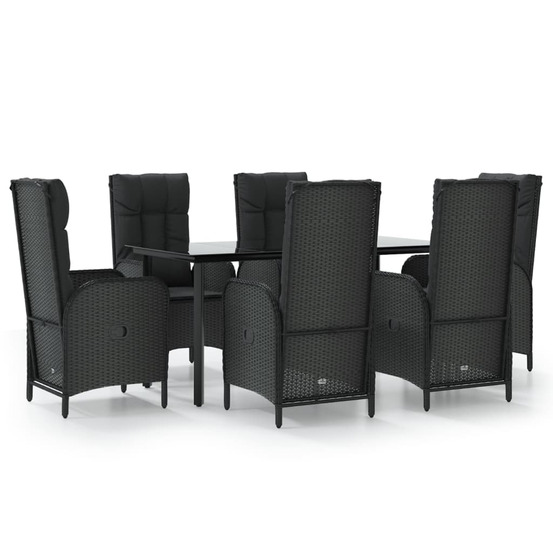 Ensemble à manger de jardin coussins 7pcs noir résine tressée