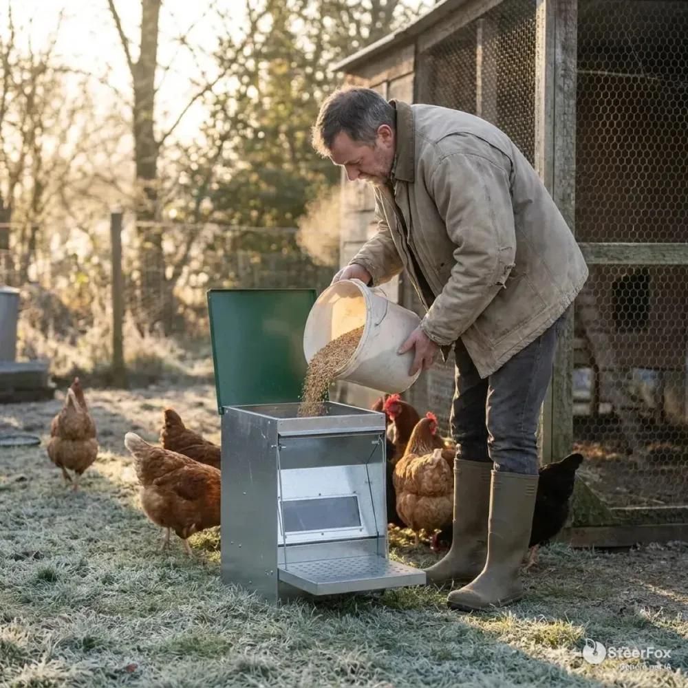 Mangeoire trémie anti-nuisible rooster 5kg - acier galvanisé pour volailles