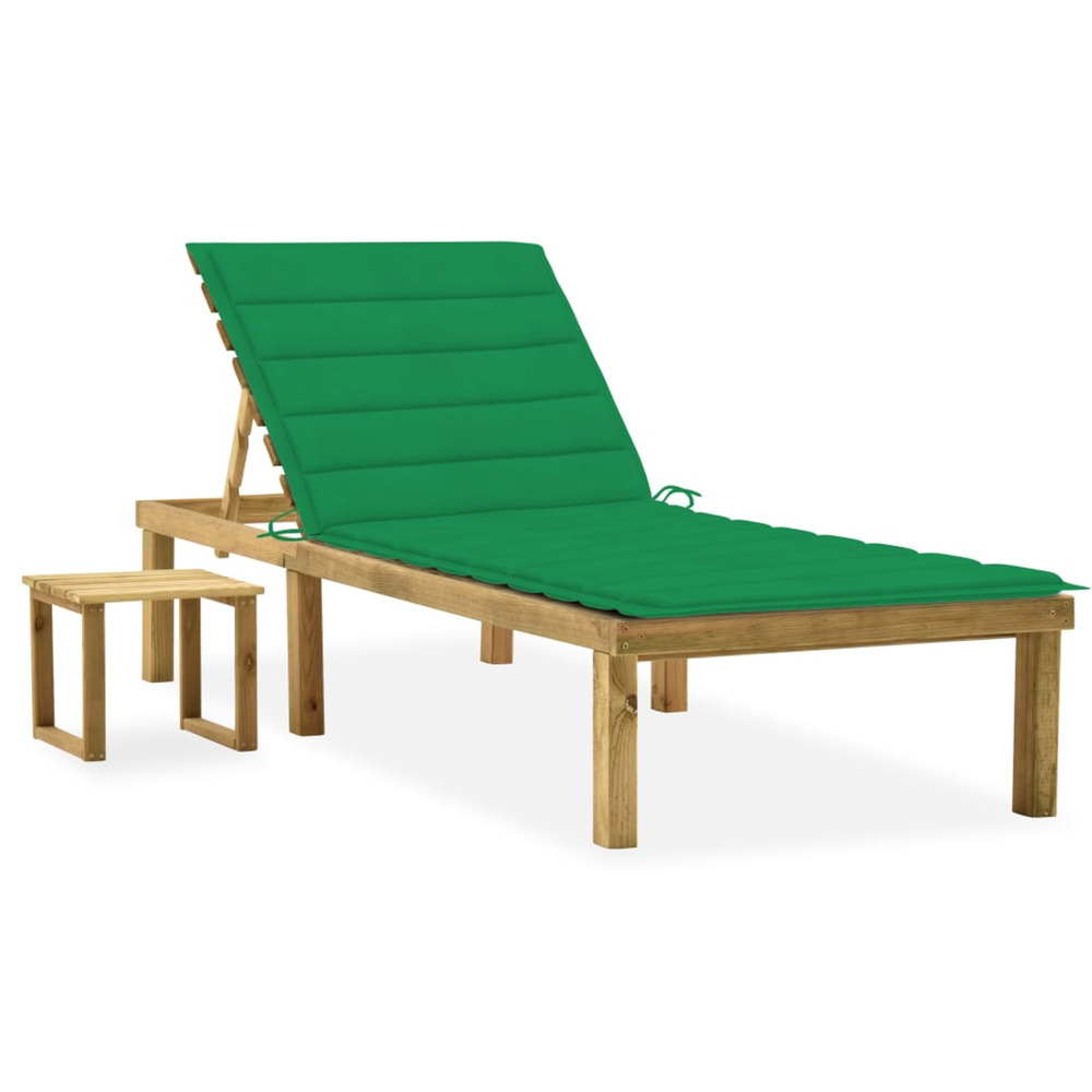 Chaise longue de jardin avec table et coussin pin imprégné bain de soleil