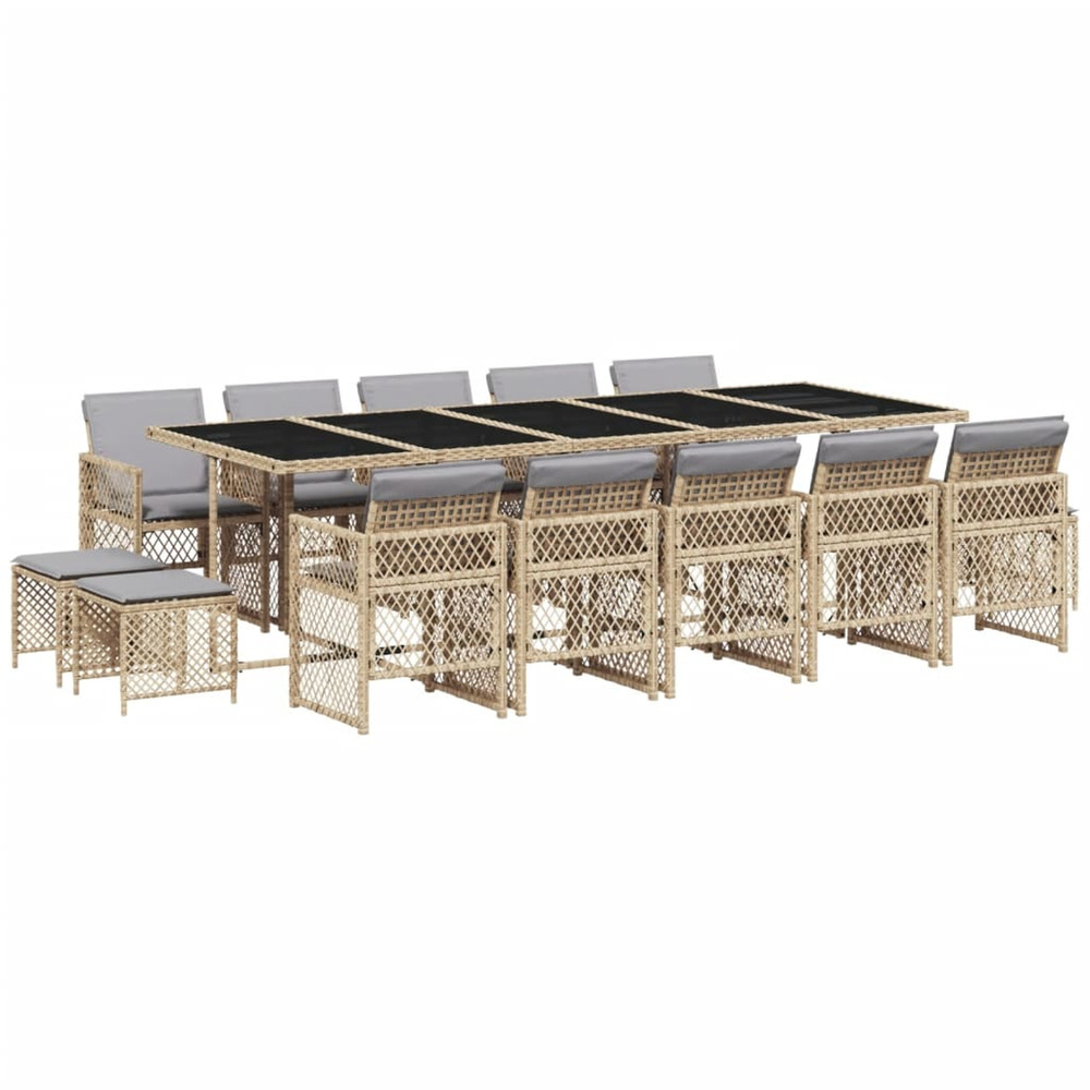 Ensemble à manger de jardin et coussins 15 pcs beige