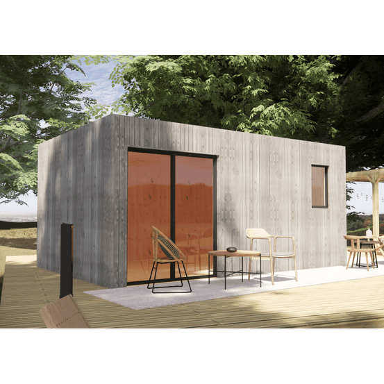 Studio de jardin habitable en bois 5,5 x 3,5 x 2,7 m avec plancher isolé / menuiseries alu k-line