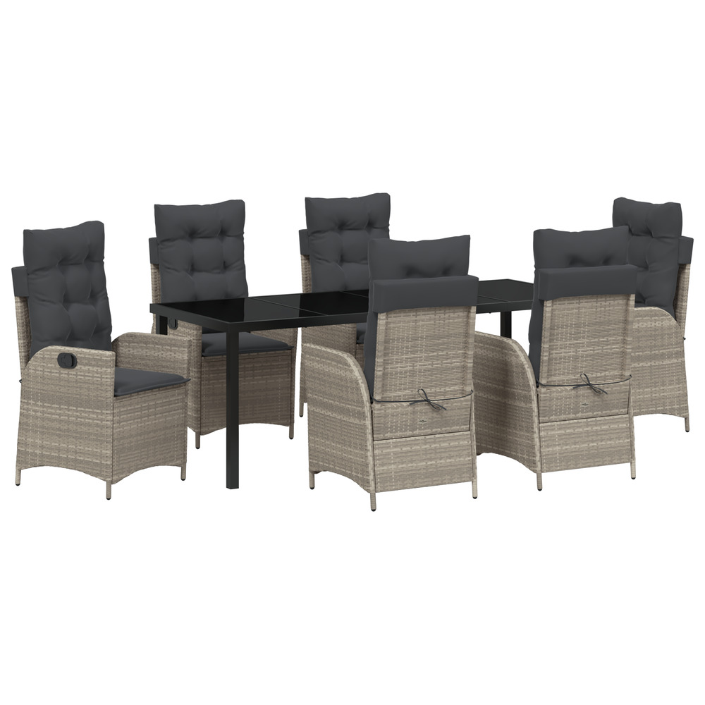 Ensemble de salle à manger de jardin 7 pièces avec coussins gris en poly rotin