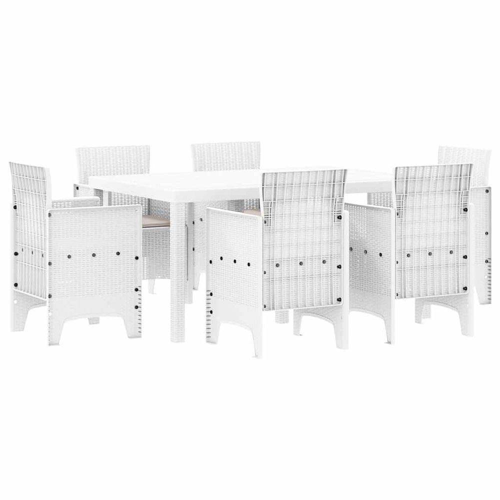 Ensemble de salle à manger pour jardin 7 pc blanc rattan polt