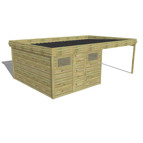 Abri de jardin bois pin traité autoclave 27mm - 6,94x4,34m / 30m2 - bac acier - abri français