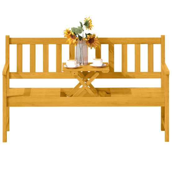 Banc de jardin 2 places en bois de teck, accoudoirs et dossier, capacité 320 kg, 149x56,5x89cm, durable