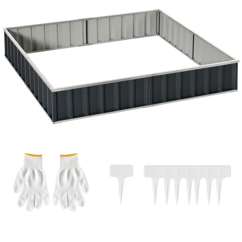 Grand carré potager acier zingué extérieur fond ouvert 258x90x30cm gris foncé