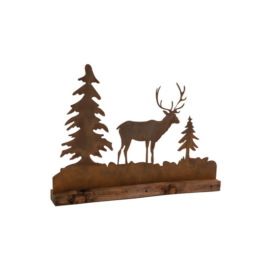 Décor de table en bois et métal cerf et sapins