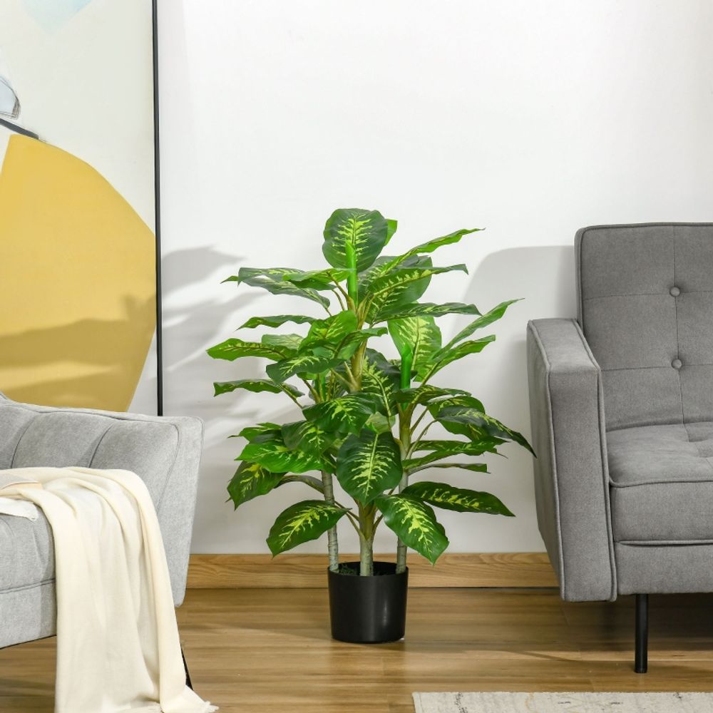Plante artificielle réaliste dieffenbachia pot ciment intérieur extérieur 95cm