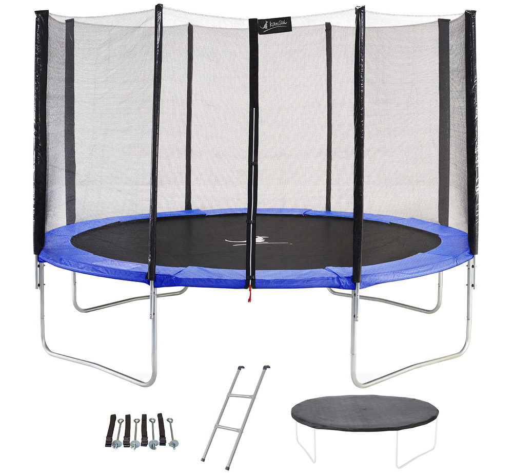 Trampoline rond bleu ø360cm avec filet, échelle, bâche et kit ancrage