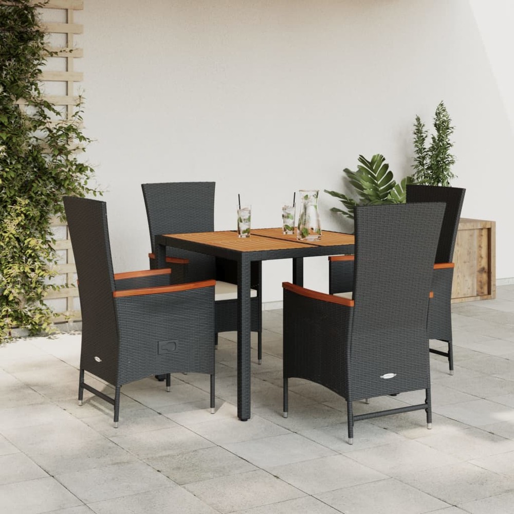 Ensemble à manger de jardin coussins 5pcs noir résine tressée
