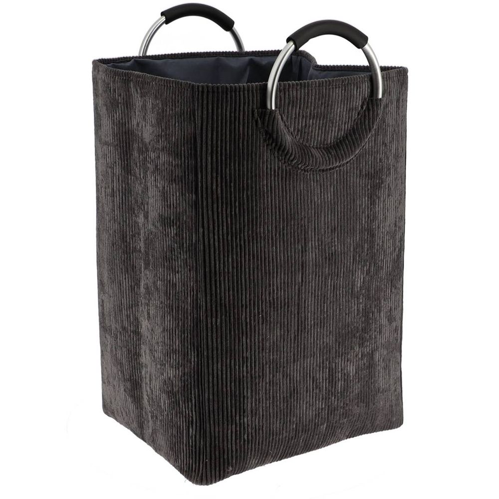Panière à linge pliable en velours côtelé 55 l gris