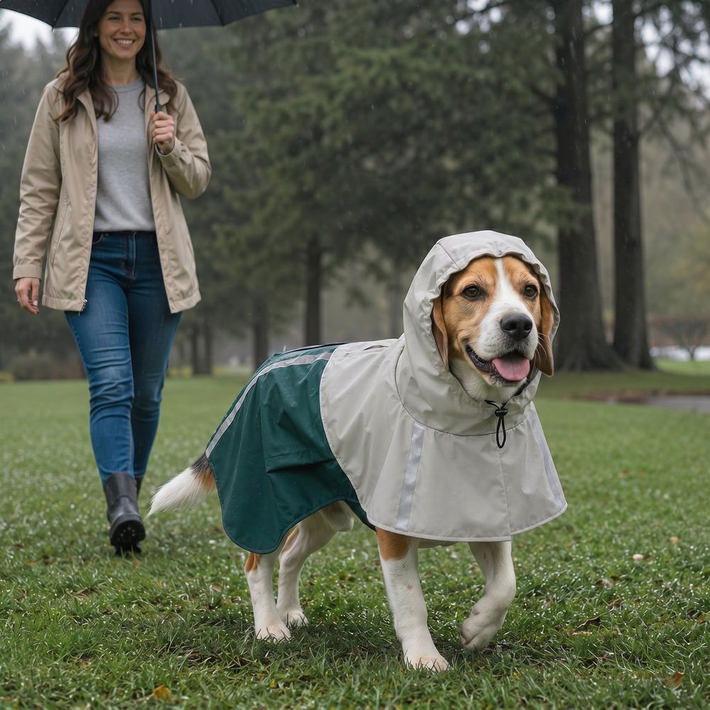 Manteau imperméable chien simili cuir vert taille moyenne 45–50 cm réfléchissant pour promenades sous la pluie