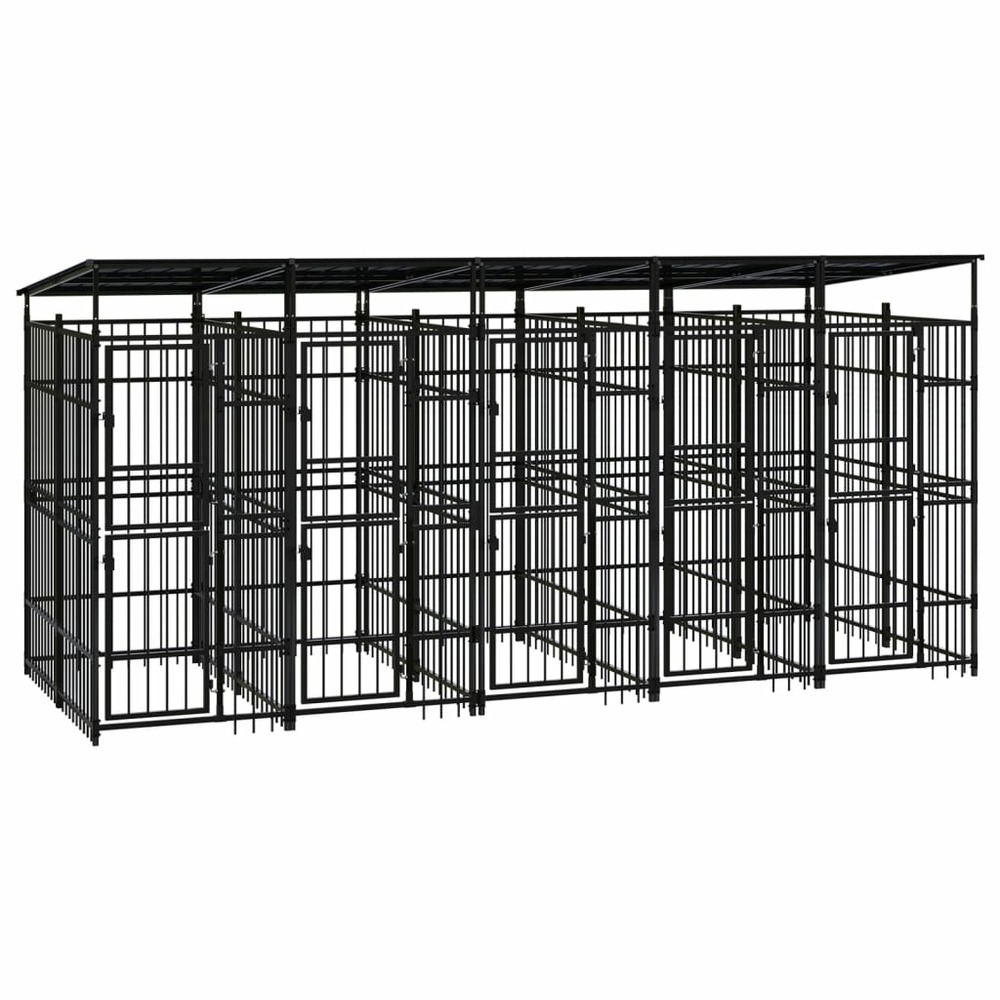 Chenil cage enclos pac animaux d'extérieur avec toit pour chiens acier 9,22 m² noir