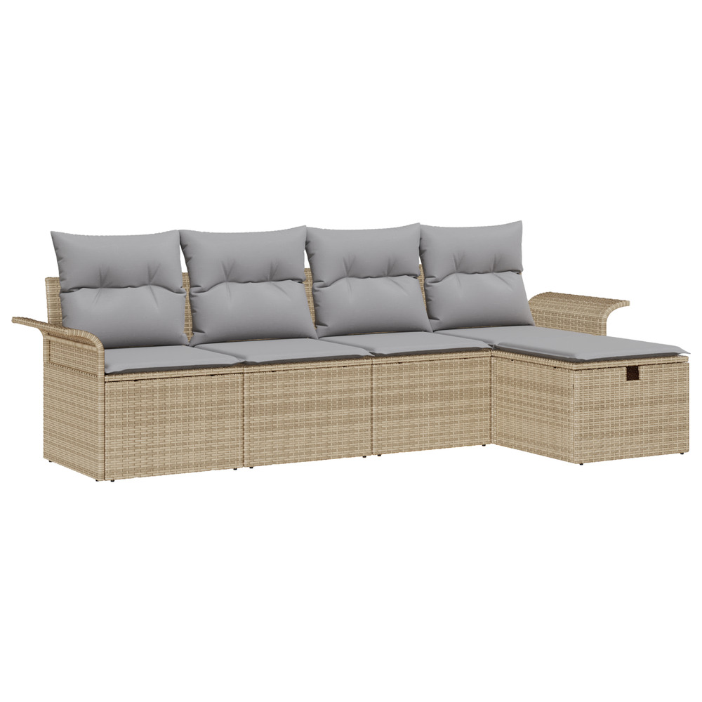 Ensemble de canapés de jardin 5 pièces avec coussins beige poly rattan