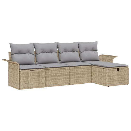 Ensemble de canapés de jardin 5 pièces avec coussins beige poly rattan