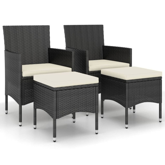 Jeu de chaise et tabouret de jardin 4 pcs résine tressée noir