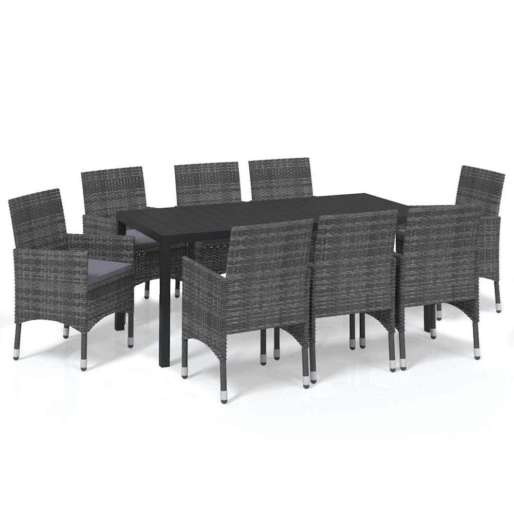 Ensemble à manger de jardin coussins 9pcs résine tressée gris