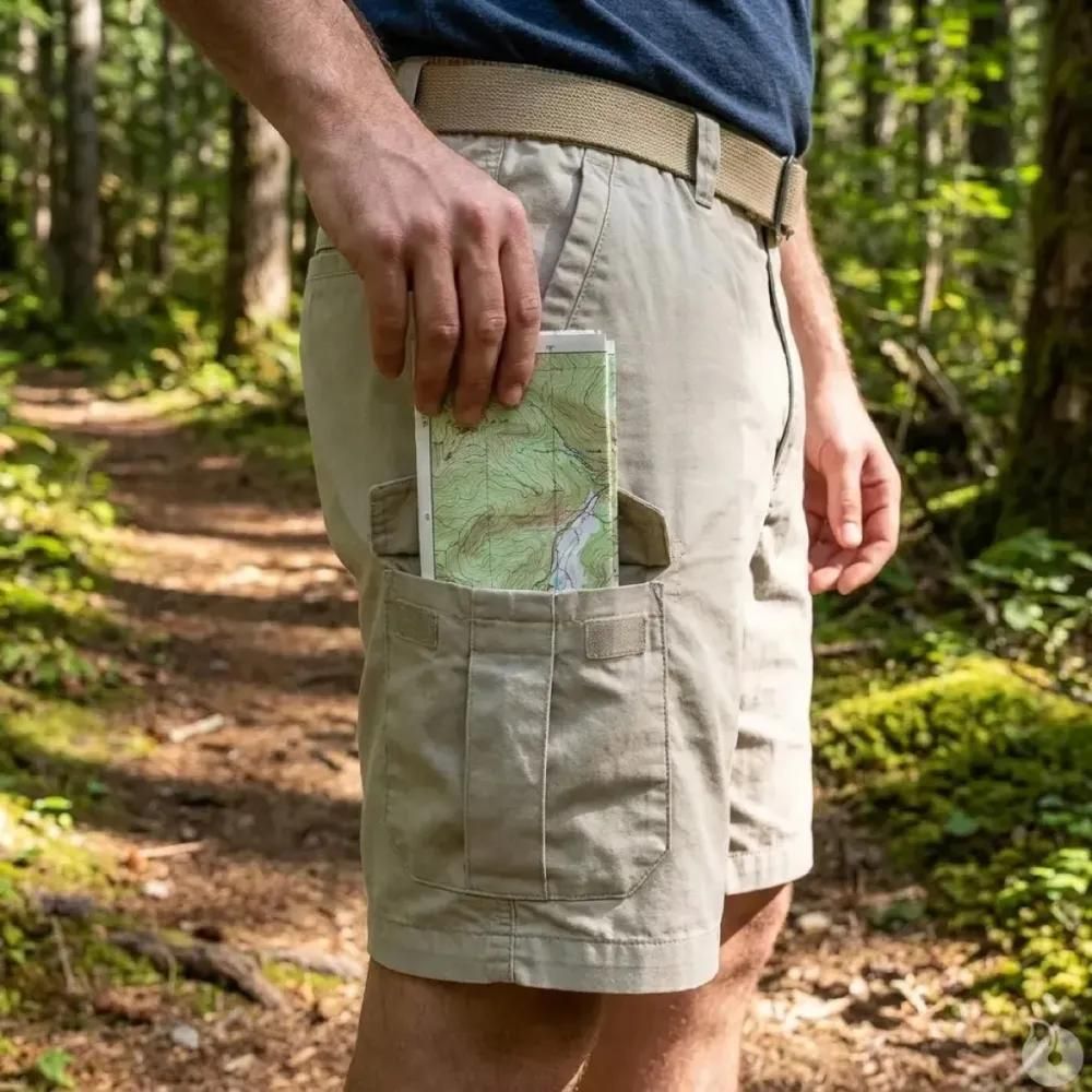 Short valley beige 65% polyester 35% coton cargo multi-poches