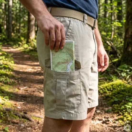 Short valley beige 65% polyester 35% coton cargo multi-poches