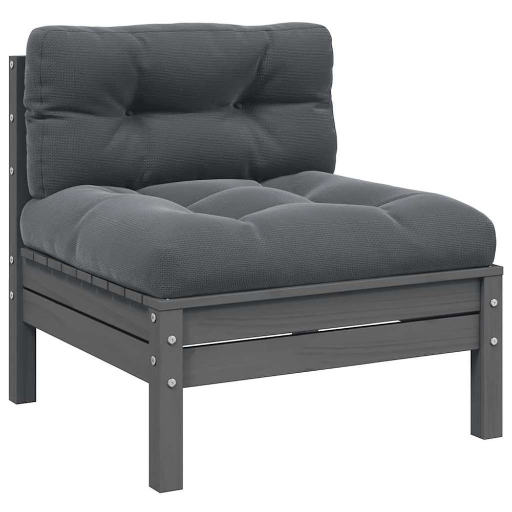 Canapé central de jardin avec coussins anthracite gris pin