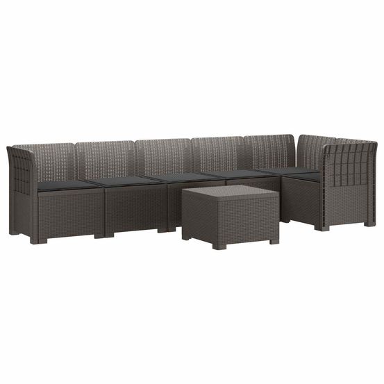 Canapé de jardin 6 places avec coussins aspect rattan pp