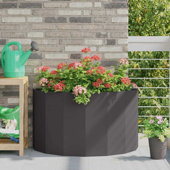Jardinière demi-ronde en acier pour jardin terrasse noir 90x45x50 cm