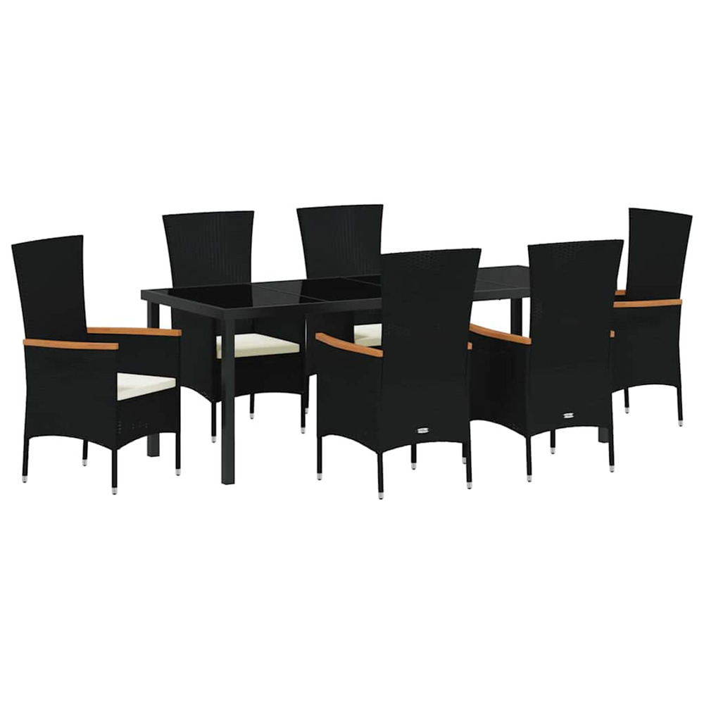 Ensemble de salle à manger pour jardin avec coussin 7 pcs noir