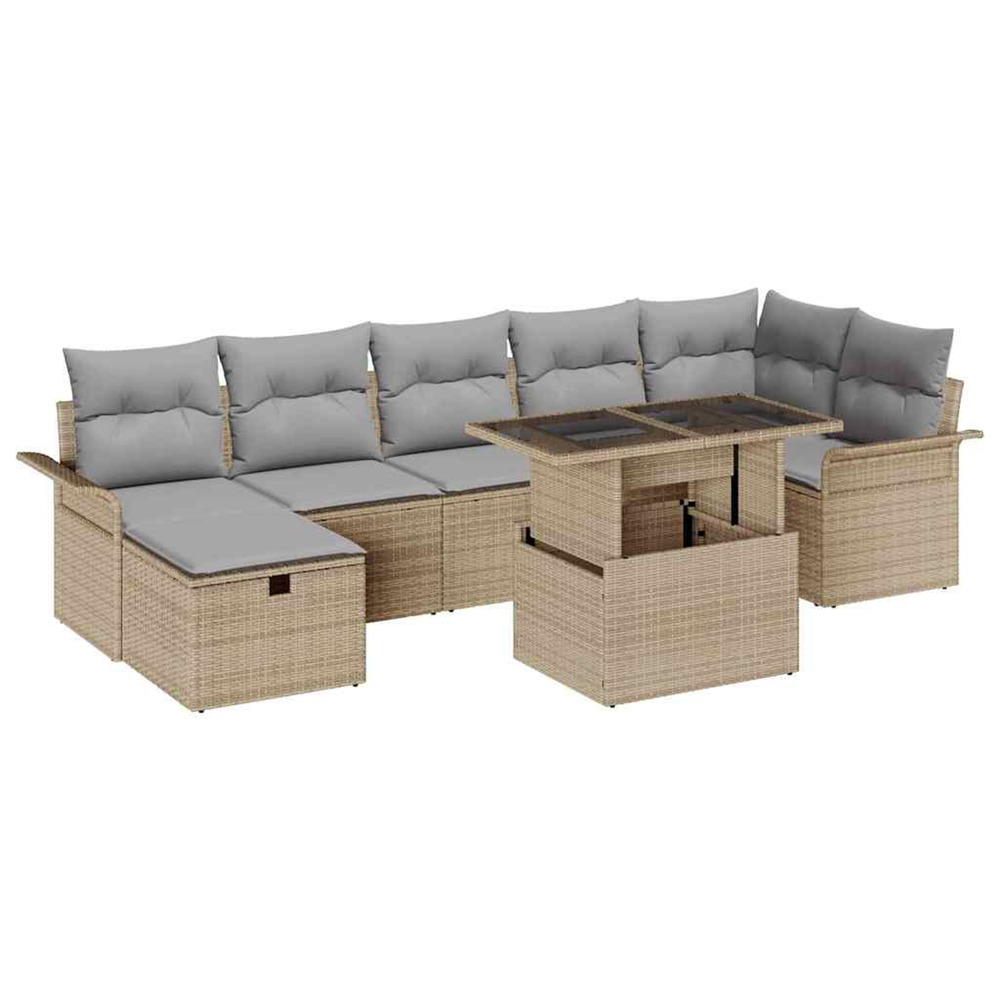 Ensemble de canapé de jardin 8 pcs beige poly rotin