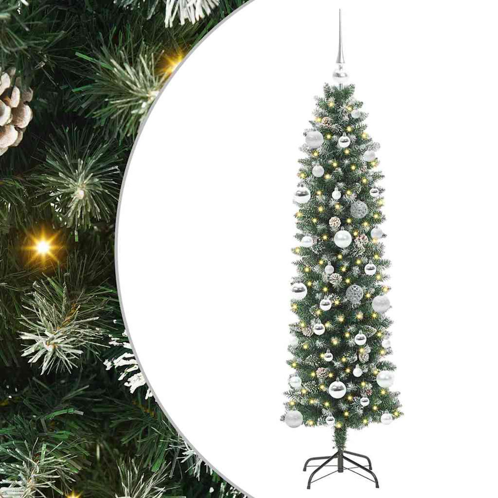 Arbre de noël artificiel slim avec 150 led vert et blanc 150 cm