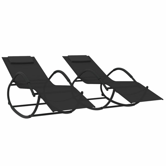 Chaises longues à bascule 2 pcs noir acier et textilène