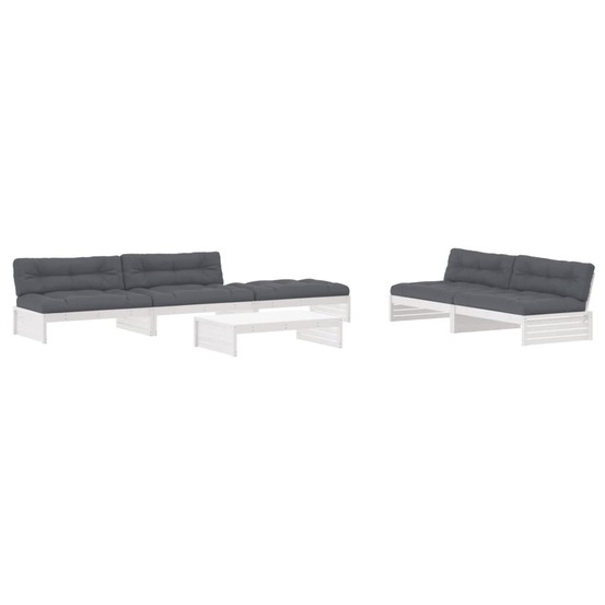 Salon de jardin 6 pcs avec coussins blanc bois massif