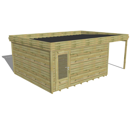 Abri de jardin bois pin traité autoclave 27mm - 6,34x4,34m / 28m2 - bac acier - plancher bois