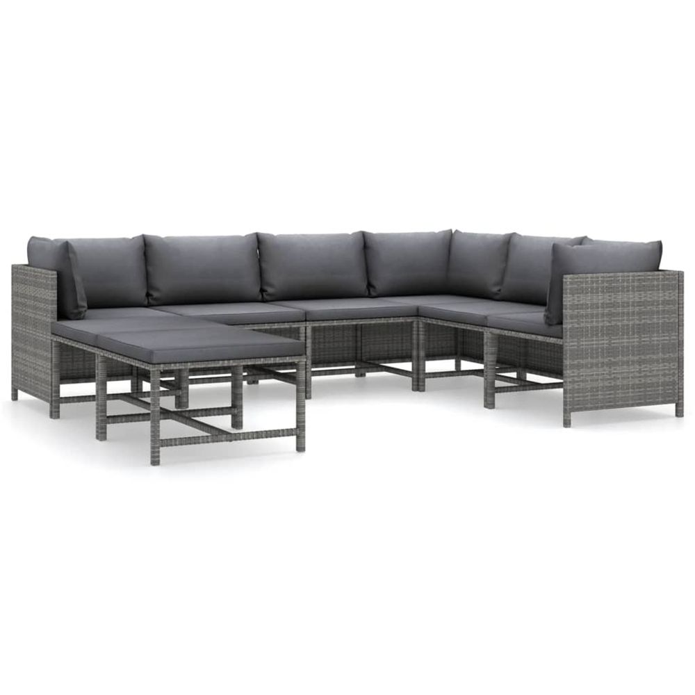 Salon de jardin 8 pcs avec coussins résine tressée gris