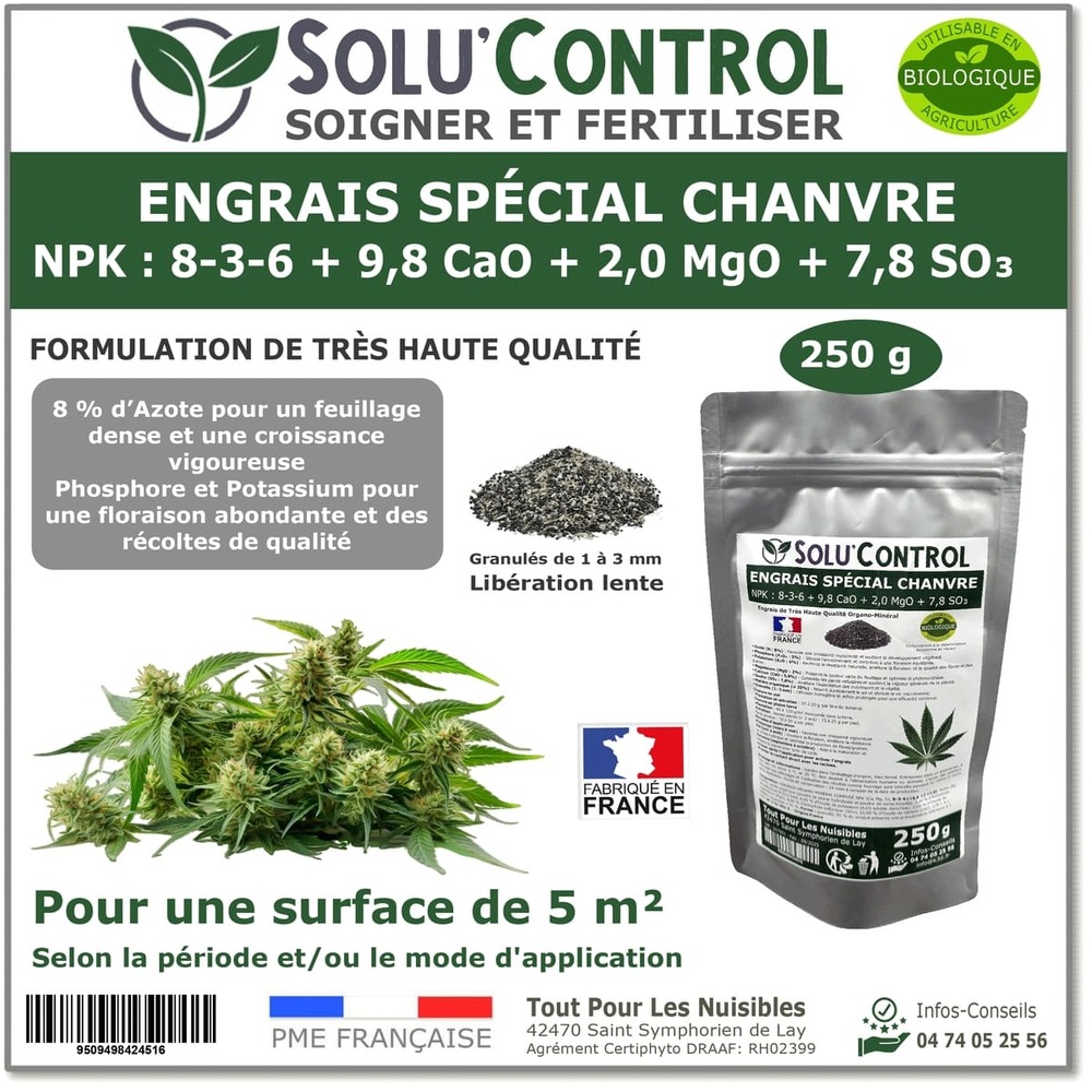250 g engrais special chanvre npk 8 3 6 stimule une croissance vigoureuse et un developpement harmonieux du chanvre uab marque
