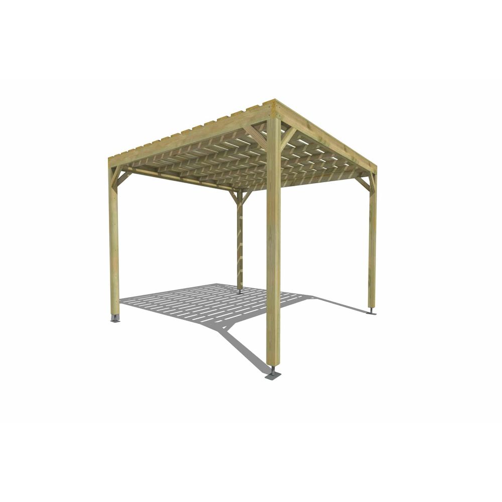 Pergola bois • 3m x 3m • indépendante • sens profondeur • platelage bois • livraison comprise