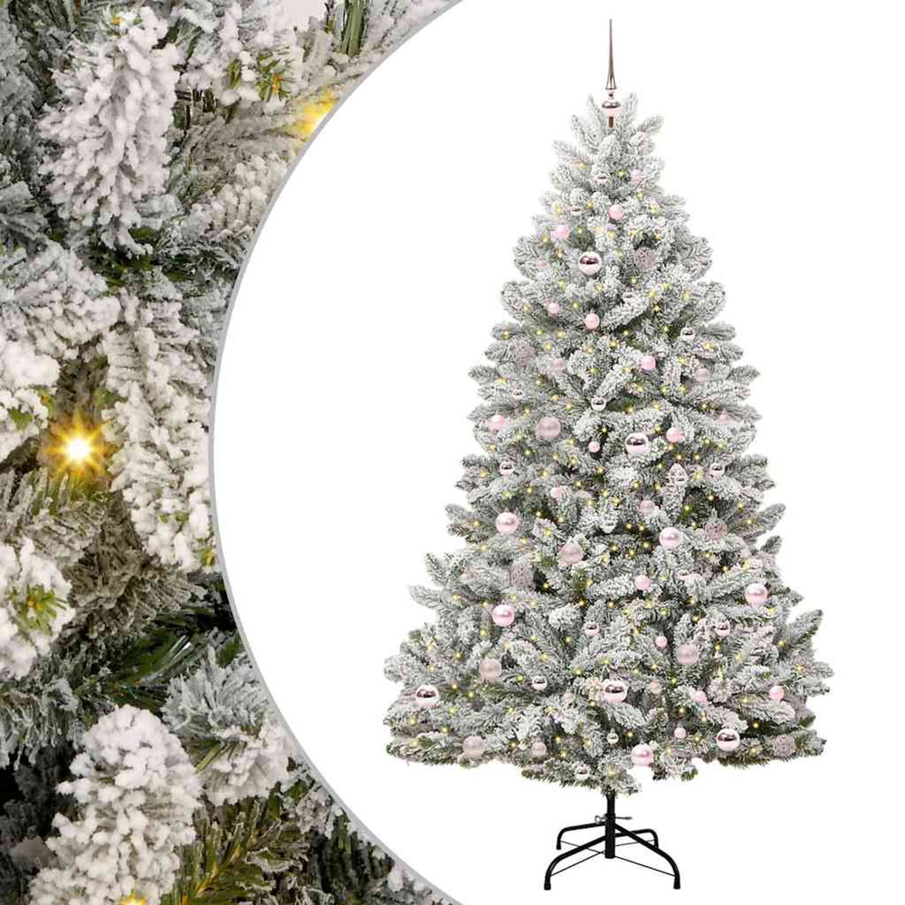 Sapin de noël artificiel vert et blanc 210 cm pvc et métal
