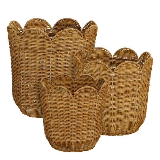 Mica decorations panier rangement avec poignées – set de 3 paniers – décoration chambre et rangement – h26 x ø25 cm, h30 x ø29 cm
