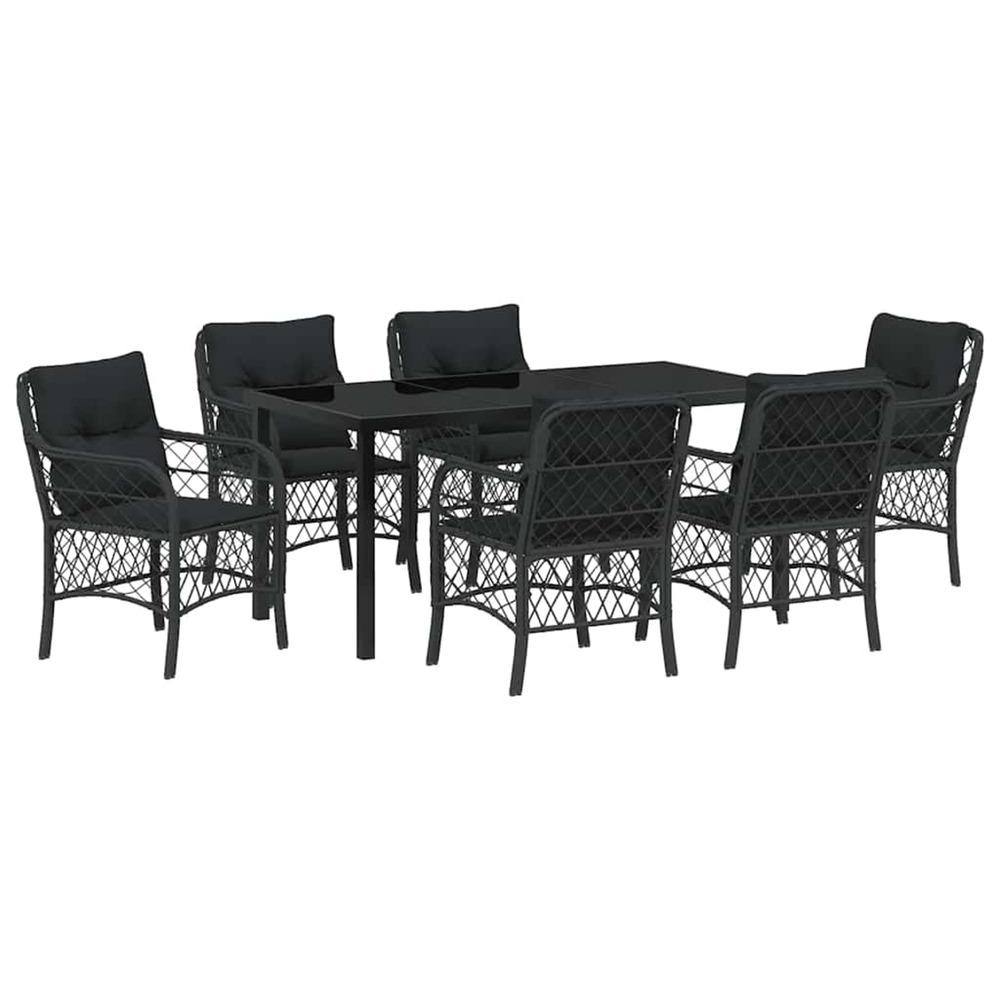 Ensemble de salle à manger pour jardin 7 pcs noir polyrotin