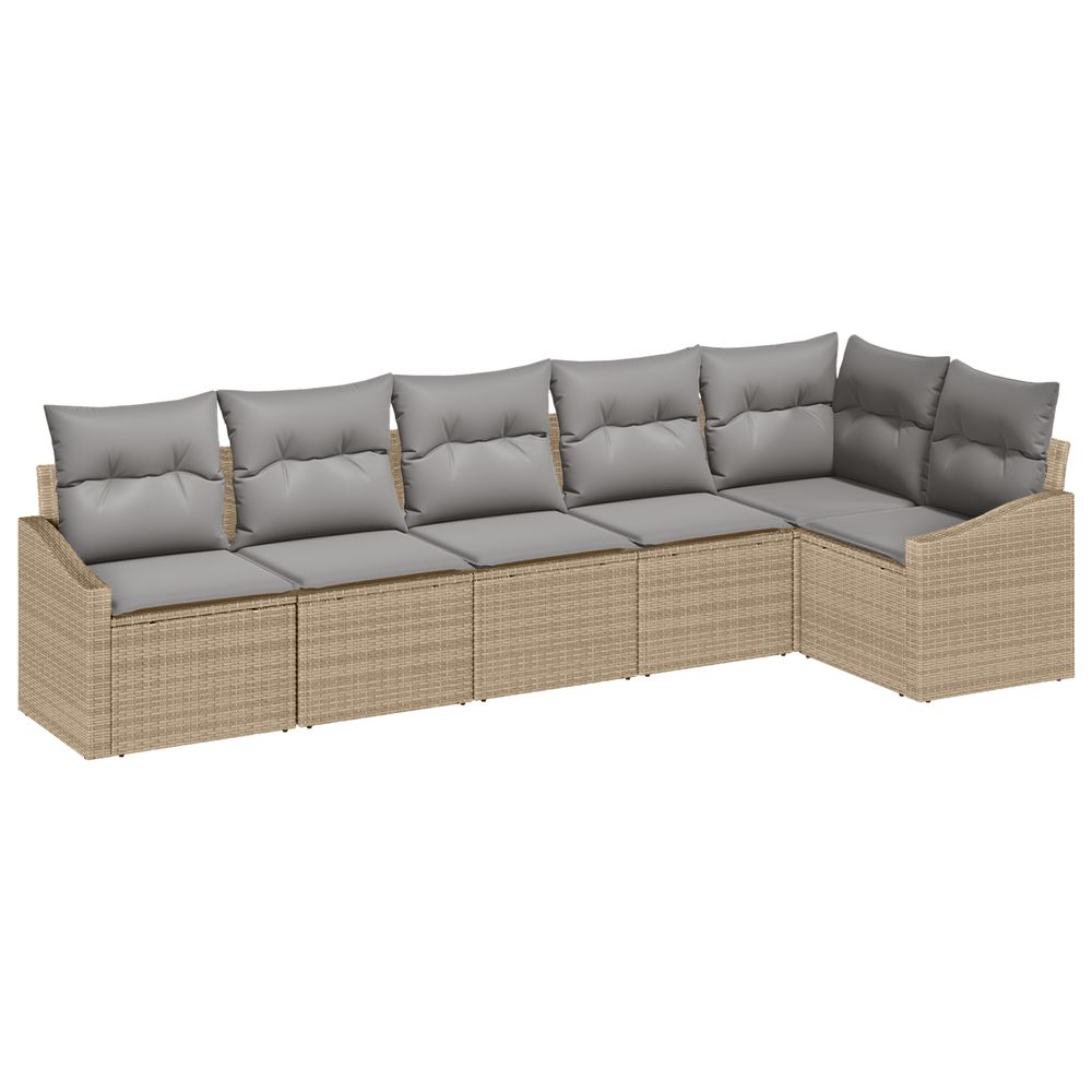Ensemble de salle à manger de jardin de 6 pièces avec coussins en rattan synthétique beige