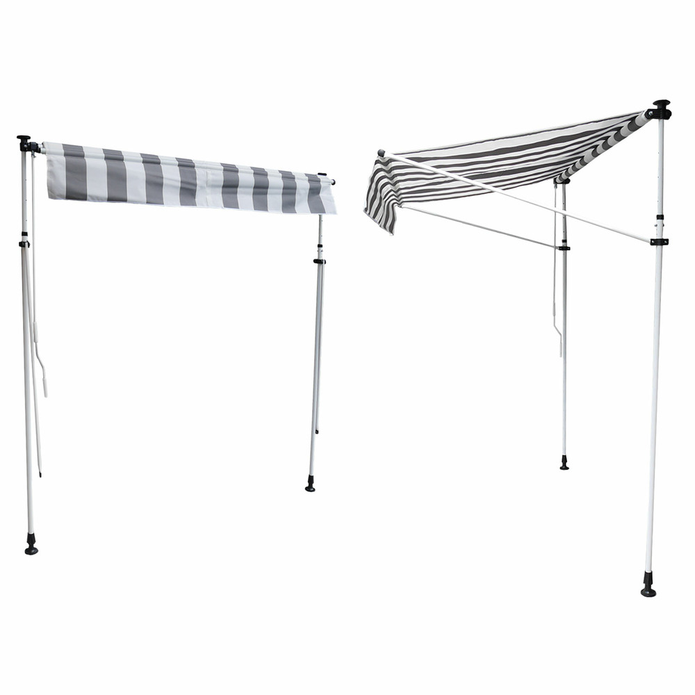 Store banne pour balcon chene 2×1,2m toile rayée blanche/grise structure blanche