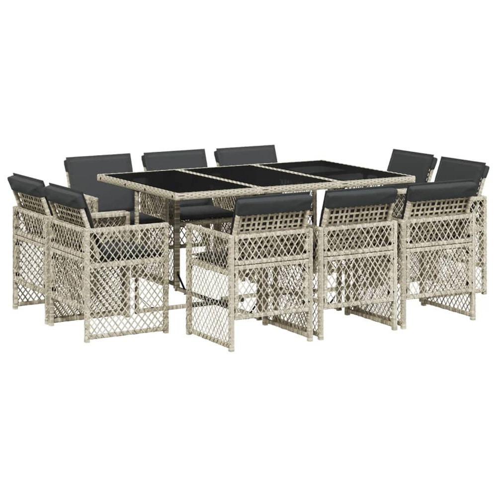 Ensemble à manger de jardin 11pcs avec coussins gris poly rotin