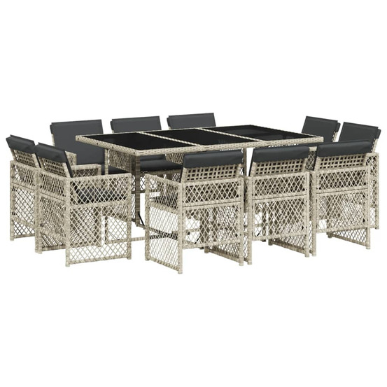 Ensemble à manger de jardin 11pcs avec coussins gris poly rotin