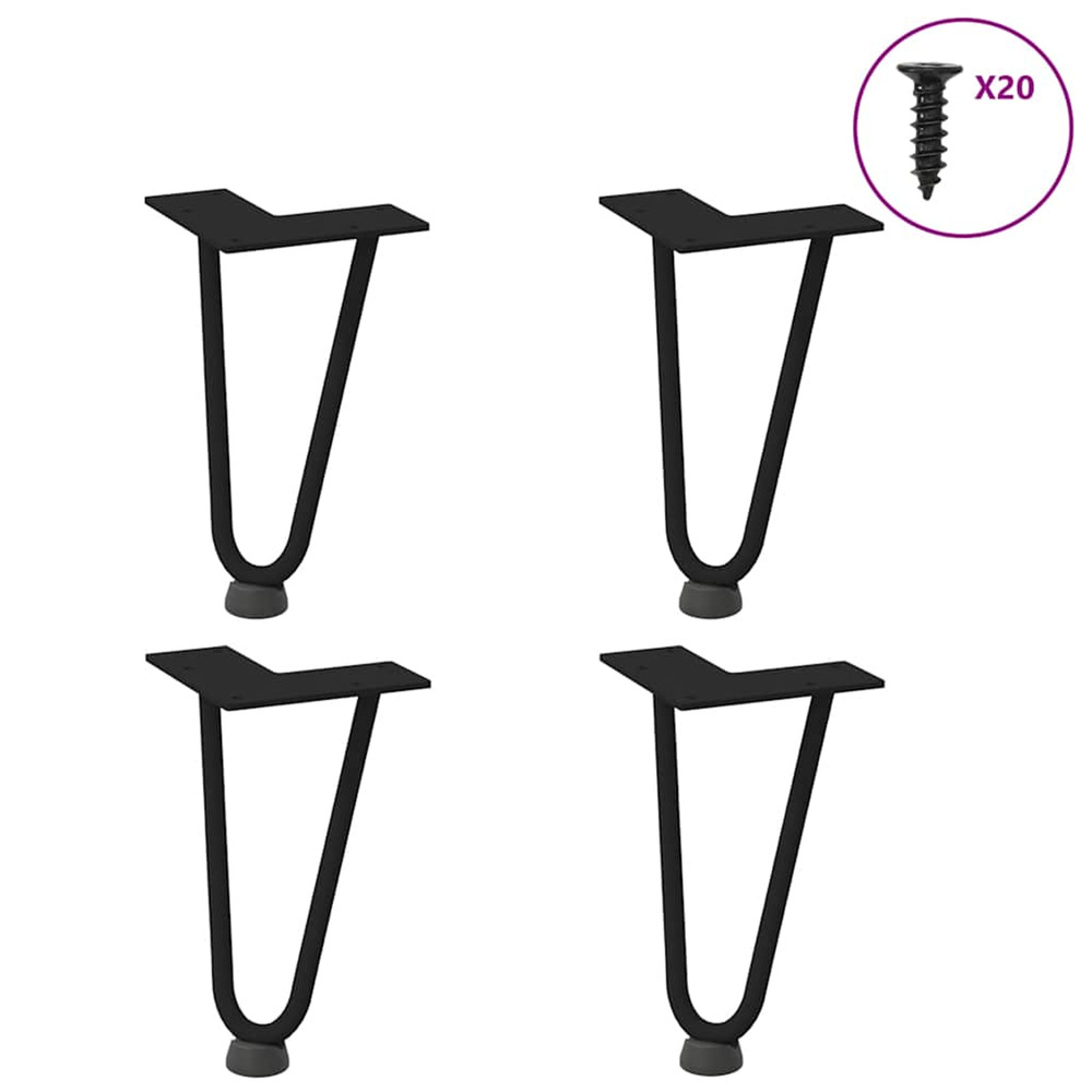 Pieds en épingle à cheveux pour table basse 4 pièces noir 20 cm acier massif