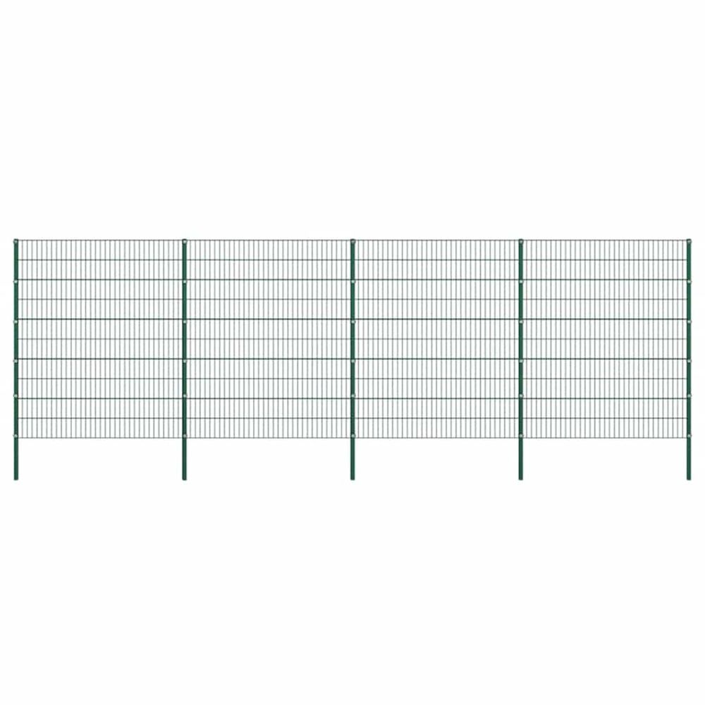 Panneau de clôture avec poteaux en fer 694,5 x 200 cm vert