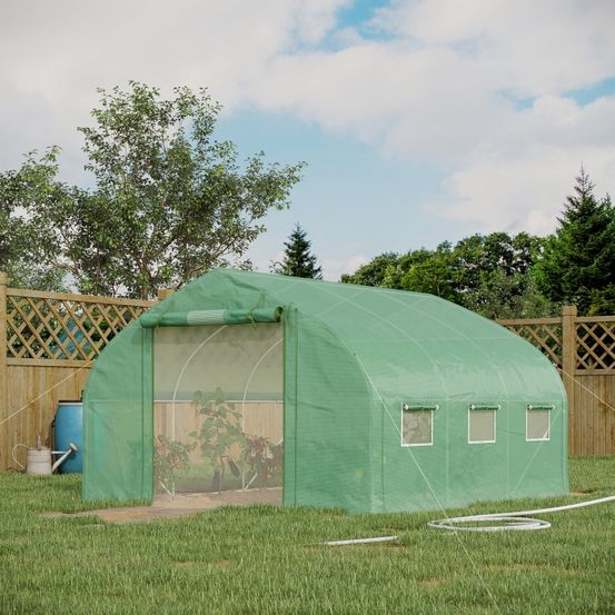 Serre tunnel pe 140 g/m² 347 x 300 x 200 cm verte potager avec porte et fenêtres - comfortxl outdoor living