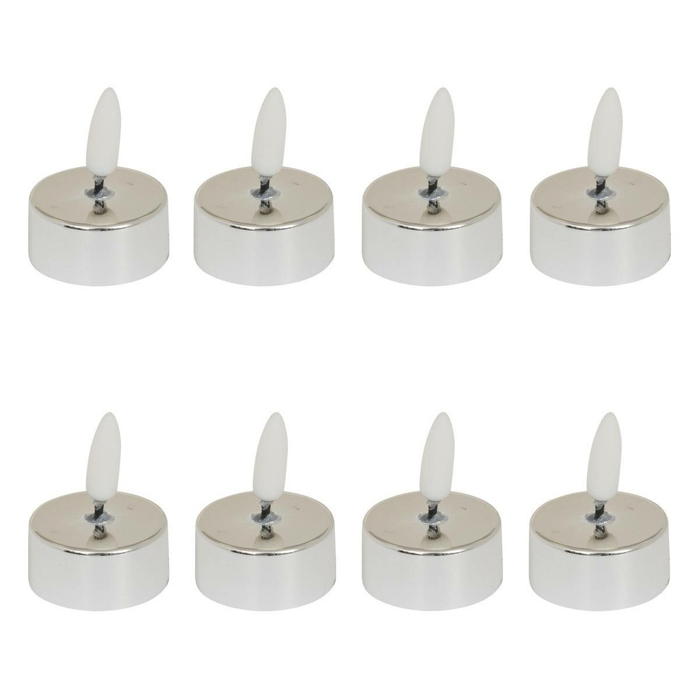 Lot de 8 bougies led chauffe-plats d.5,5cm métal argent